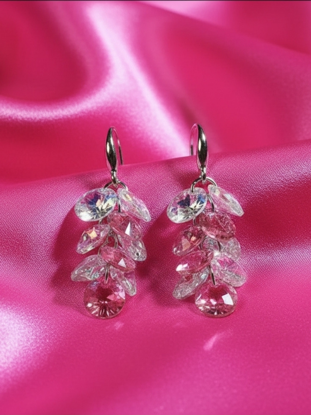 S925 Needle Light Pink Crystal Drop Earrings